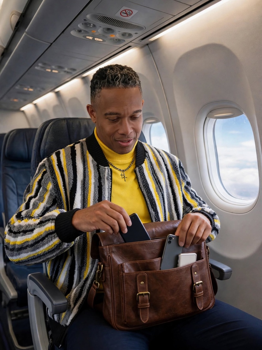 Striped Sherpa Zip-Up Sweater Jacket - Yellow, Gray & Black